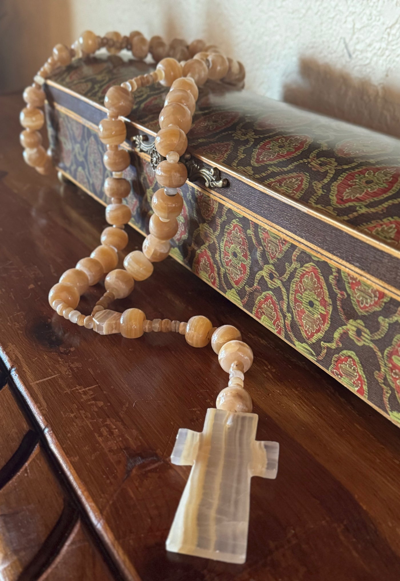 4' Quartz Onyx Tabletop Rosary Mineral Art