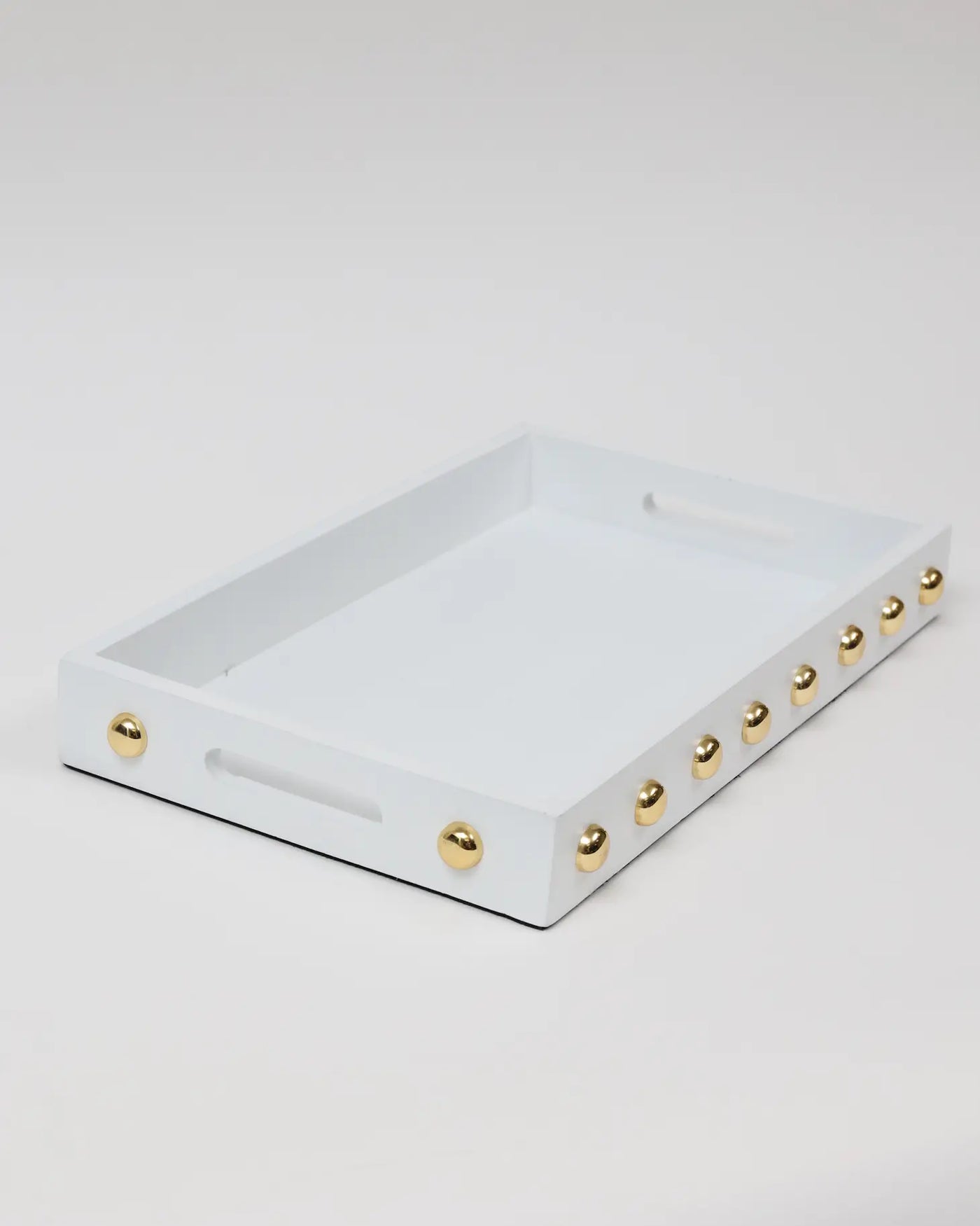 White Decorative Serving Tray With Shiny Gold Ball Design