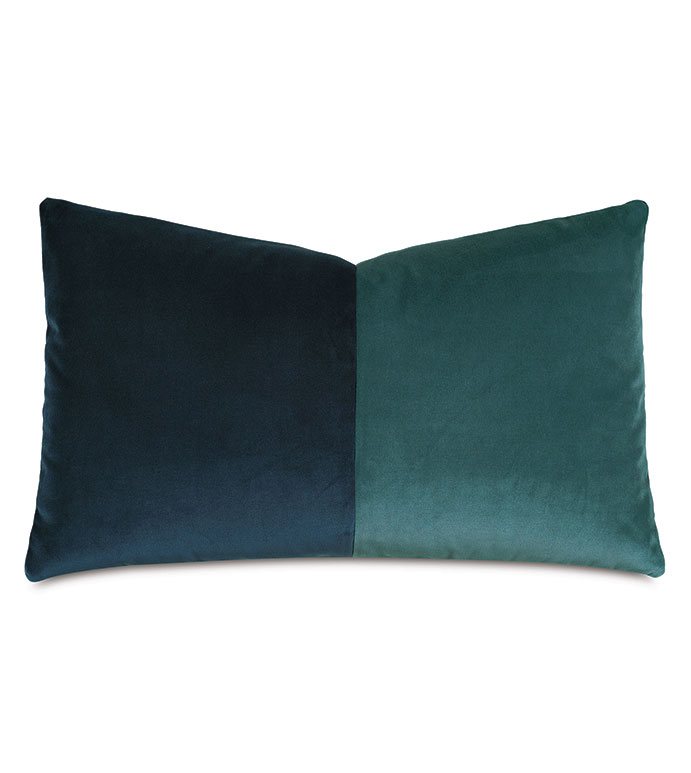 Teal Blue Colorblock 13 x 22 Velvet Accent Pillow