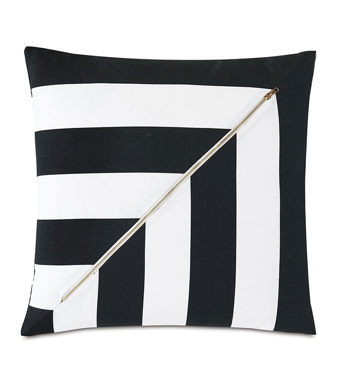 Black & White Corner Striped Outdoor Pillow with Zipper 20 x 20