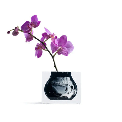 Adler Bud Acrylic Block Black Vase - Black Marbled