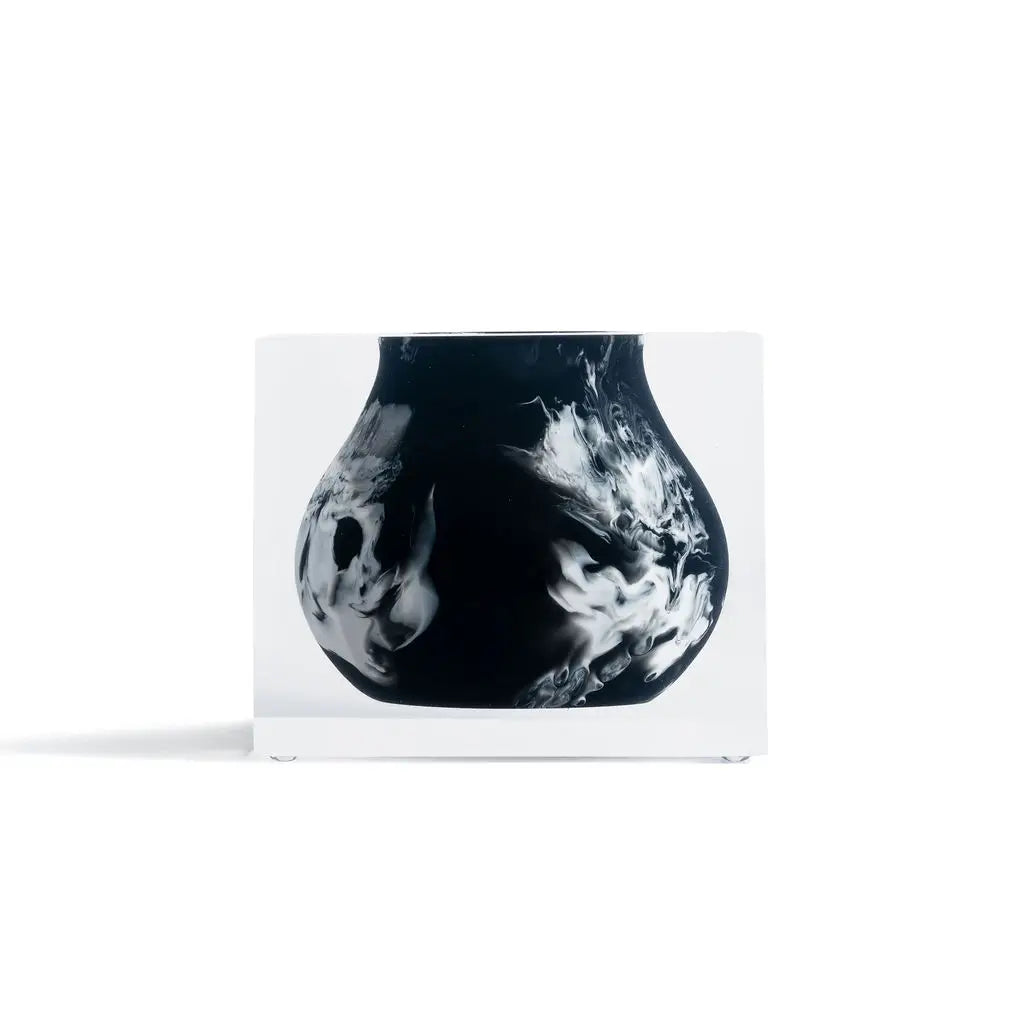 Adler Bud Acrylic Block Black Vase - Black Marbled