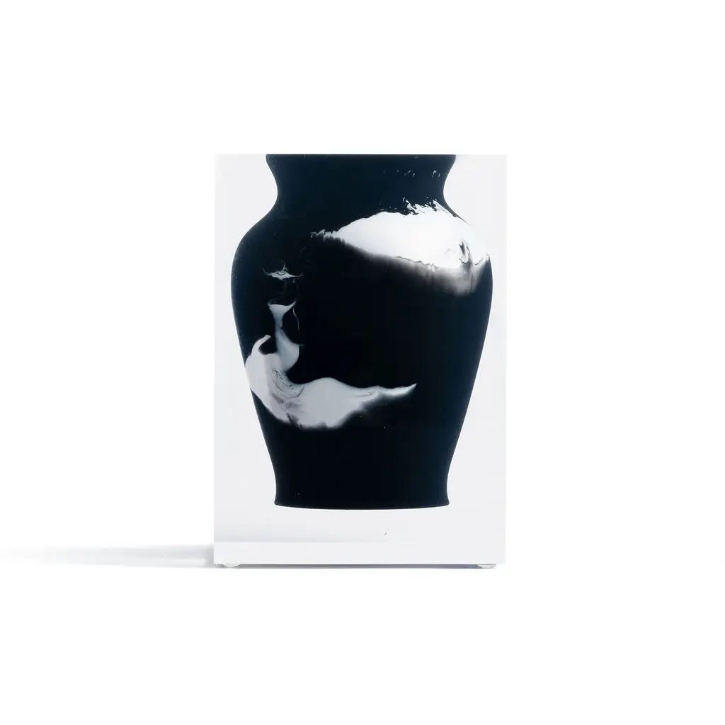 Athena Bud Acrylic Block Black Vase - Marbled Black