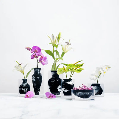 Athena Bud Acrylic Block Black Vase - Marbled Black