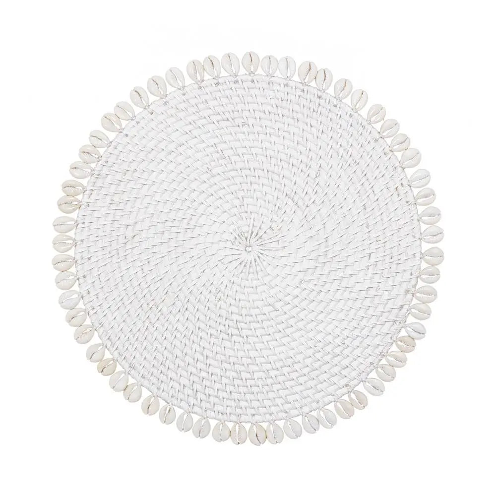 Cowrie Shell Rattan Placemat - White