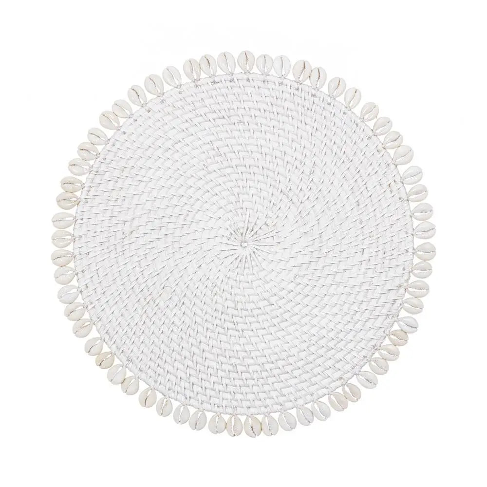 Cowrie Shell Rattan Placemat - White