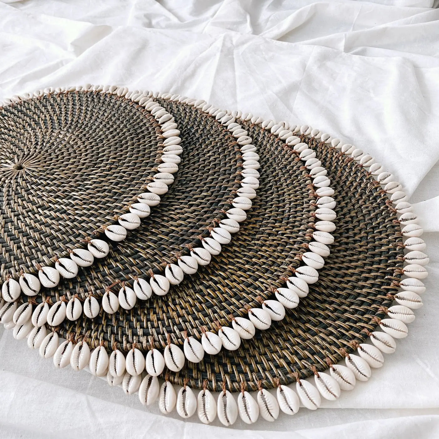 Cowrie Shell Rattan Placemat - Brown