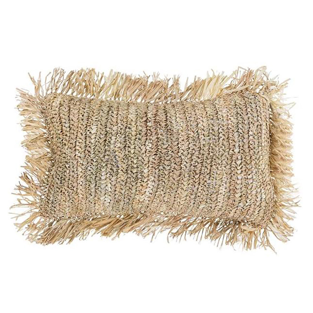 Raffia Fringe Lumbar Pillow Cover