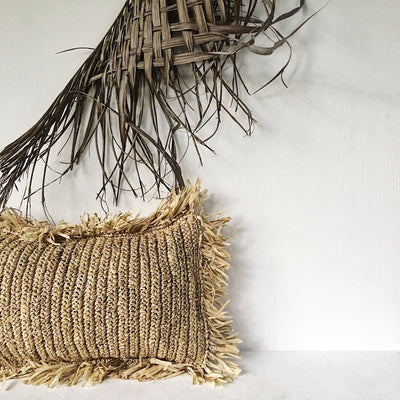 Raffia Fringe Lumbar Pillow Cover