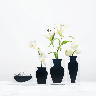 Ebony Bud Acrylic Block Black Vase - Black