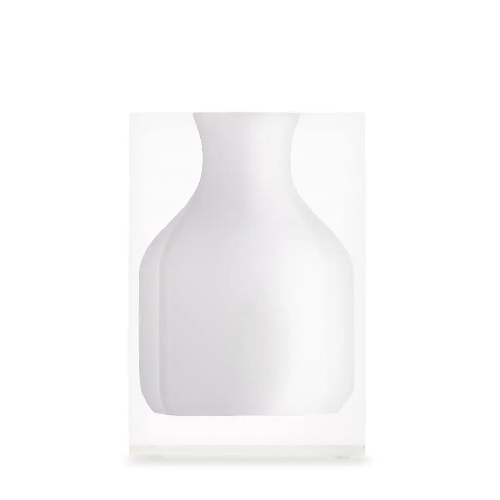 Snow Bud Acrylic Block Black Vase - White