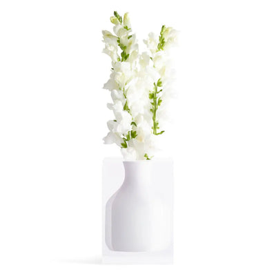 Snow Bud Acrylic Block Black Vase - White