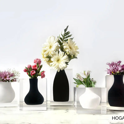 Snow Bud Acrylic Block Black Vase - White