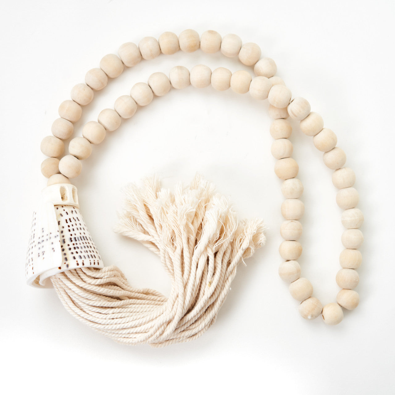 Natural Wooden Bead Tassel with Shell