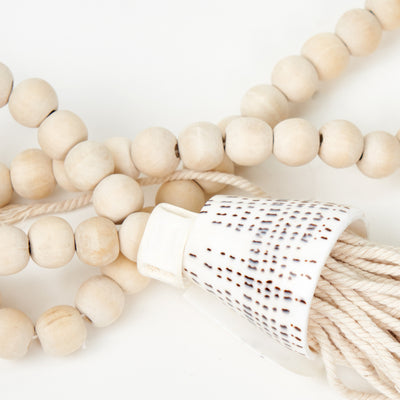 Natural Wooden Bead Tassel with Shell