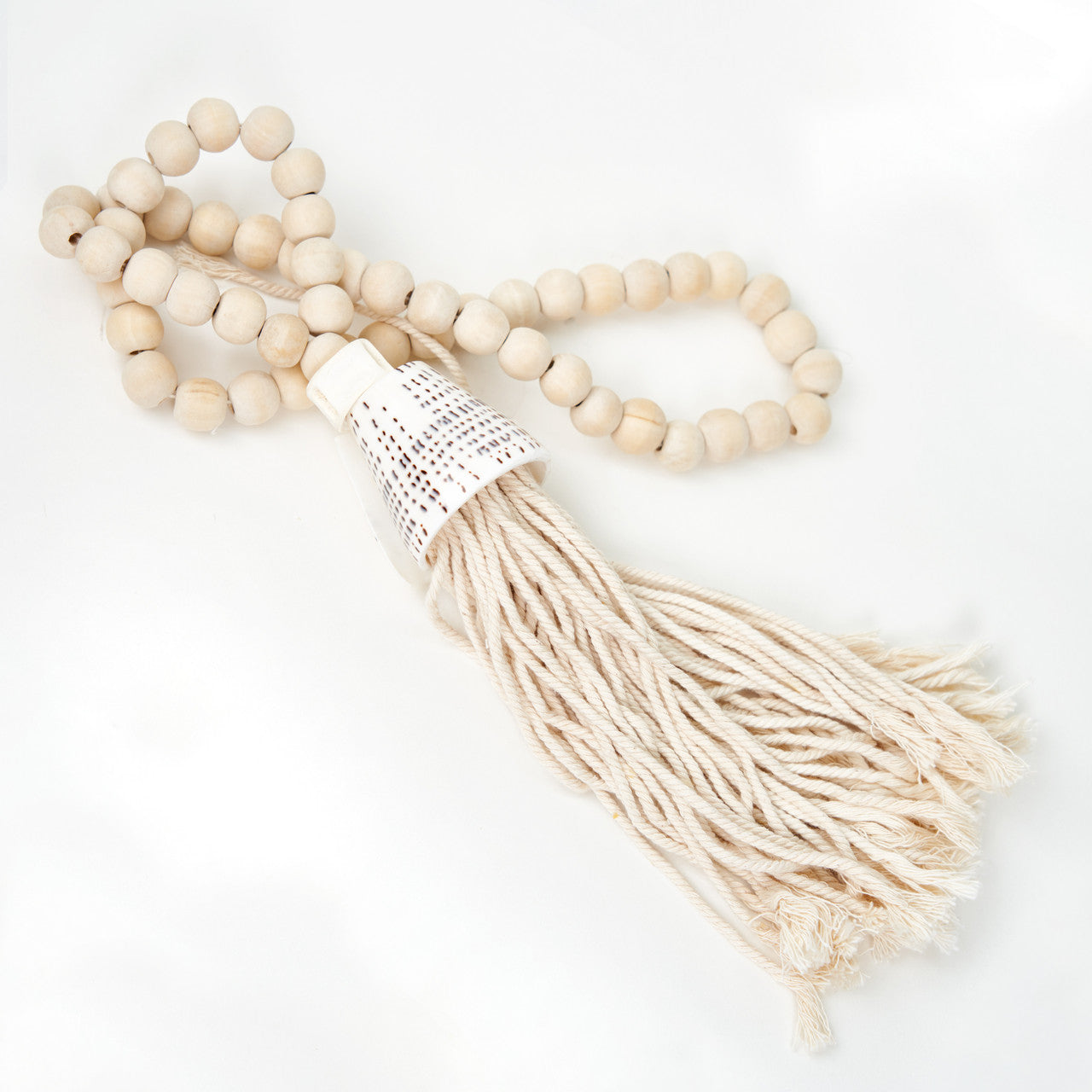 Natural Wooden Bead Tassel with Shell