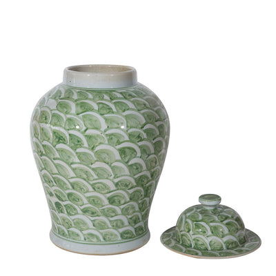 Celadon Green Scale Temple Jar - Small