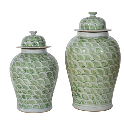 Celadon Green Scale Temple Jar - Small