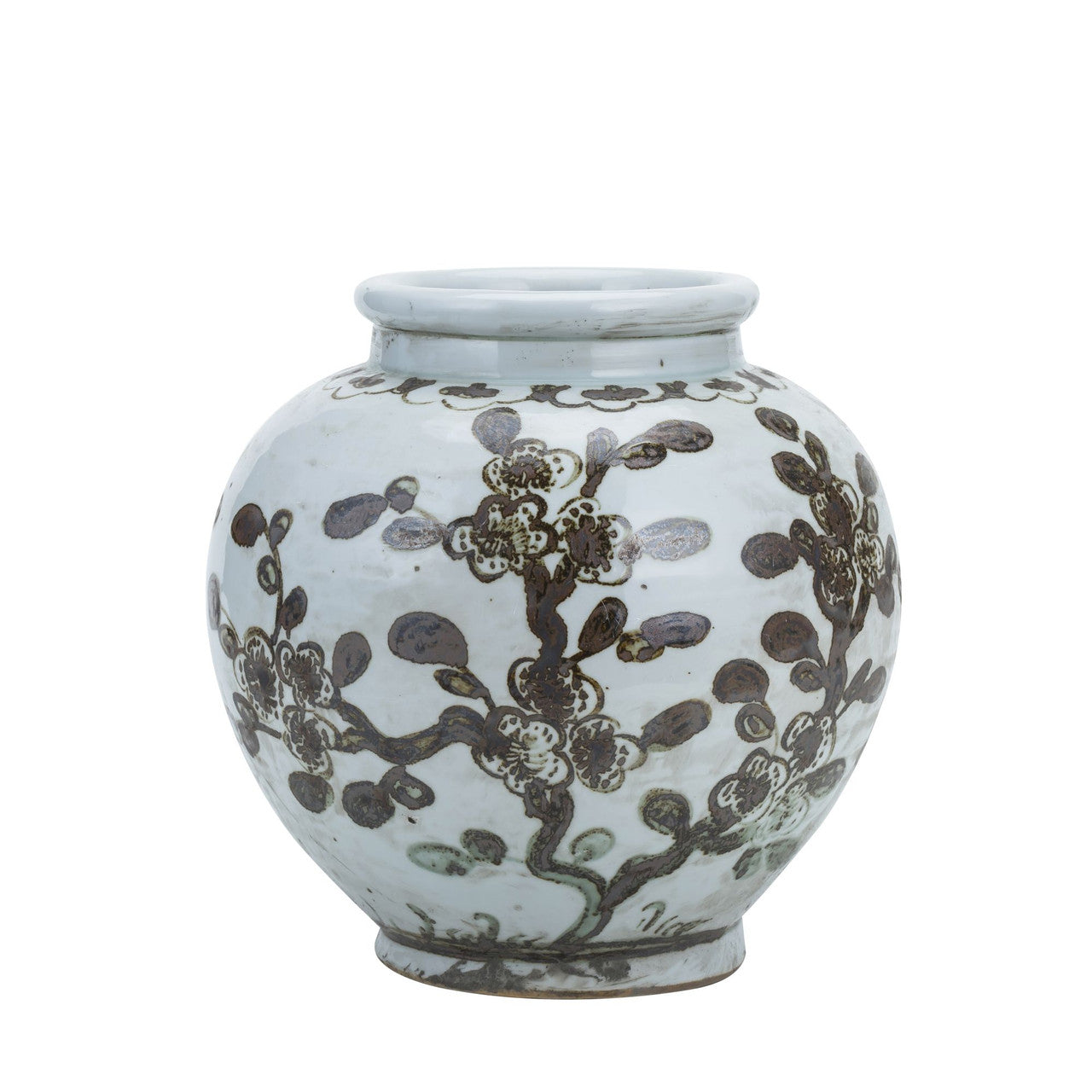 White & Brown Porcelain Round Ginger Jar - Branch Design (Powder Bath)
