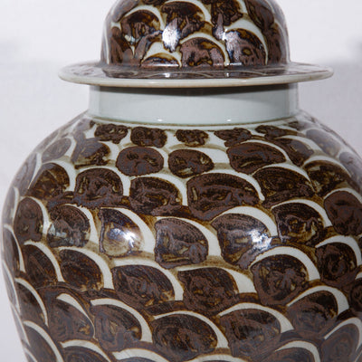 Rusty Brown Fish Scale Temple Jar