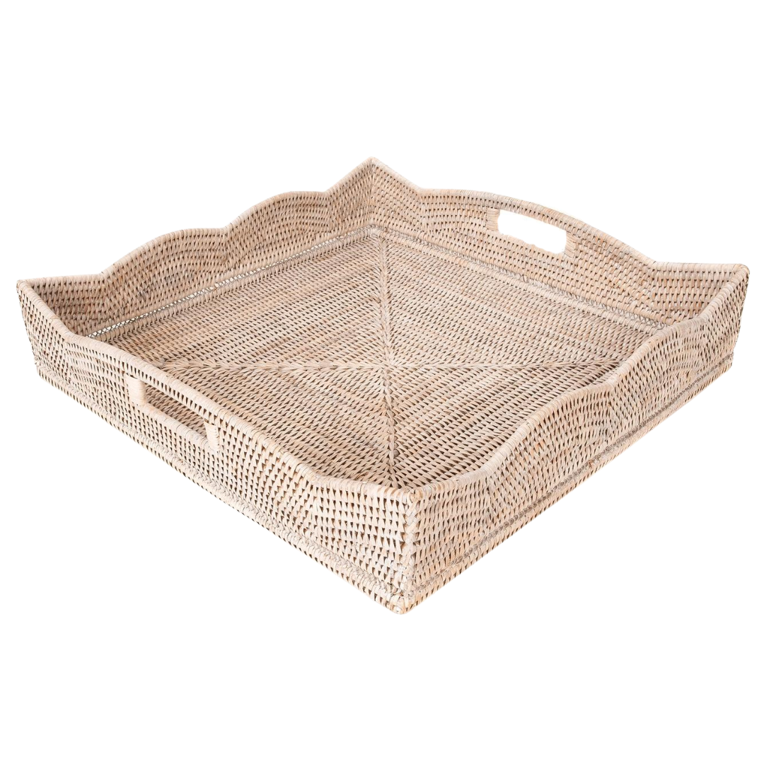 Scalloped Rattan Storage Tray - Large