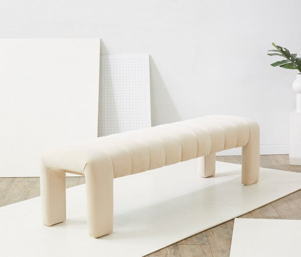 Bella Velvet Bench - Cream