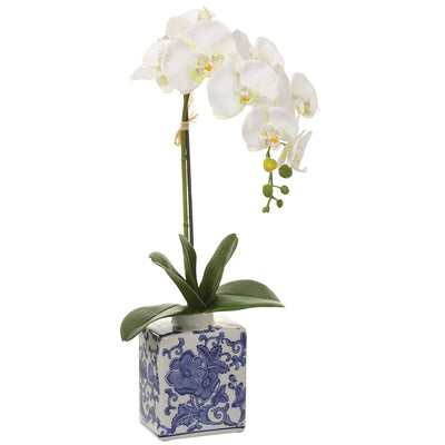 Phalaenopsis Orchid Silk Flower Arrangement w/Ceramic Vase