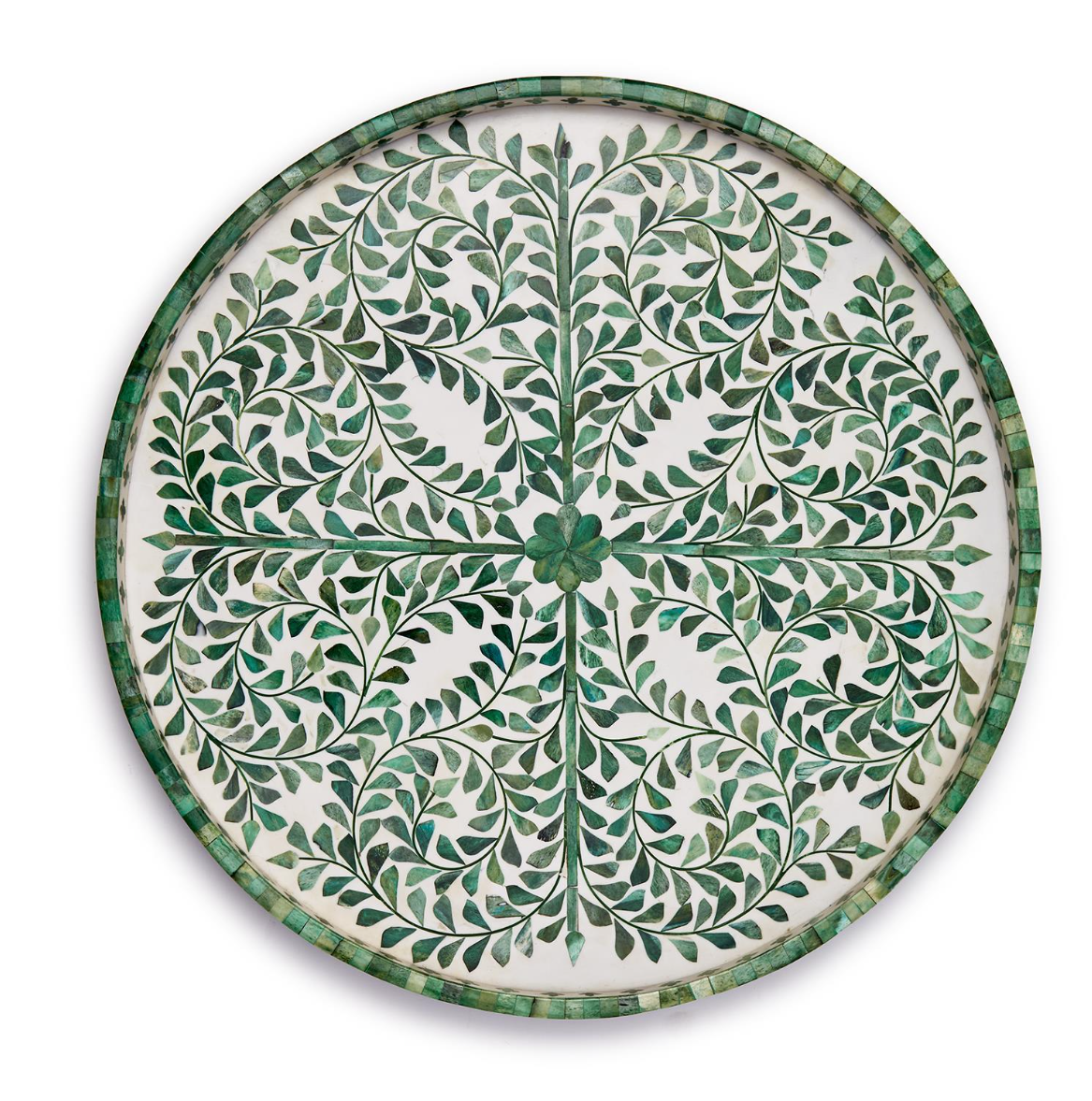 Pierre Green Tray  Inlaid Bone