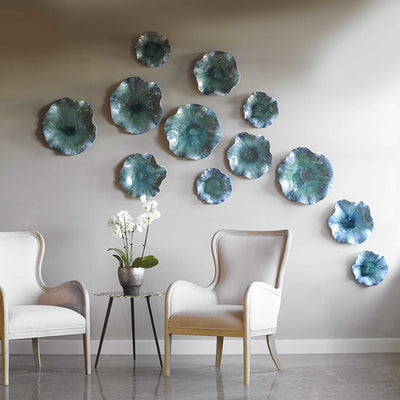 Ceramic Aqua Flower Wall Art
