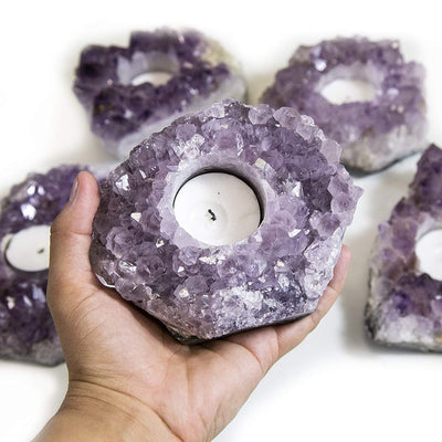 Natural Amethyst Crystal Candle Holders