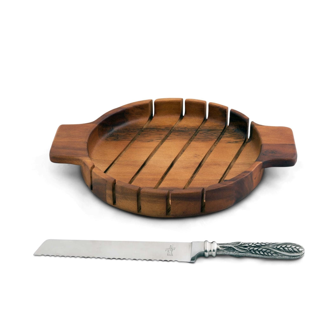 Round Bread Board with Pewter Wheat Knife