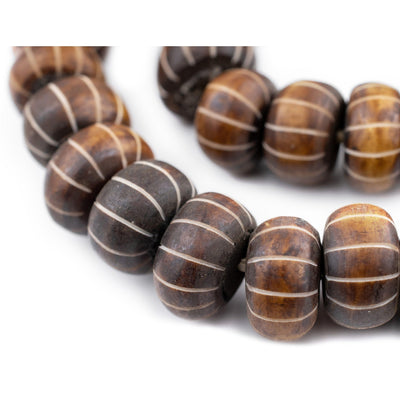 Large Carved Watermelon Brown Beads