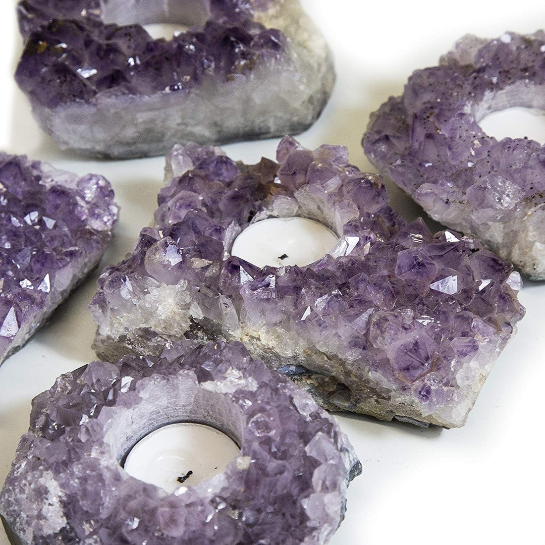 Natural Amethyst Crystal Candle Holders
