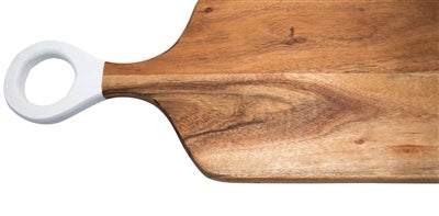 Acacia Wood Rectangular Charcuterie Board with White Handle