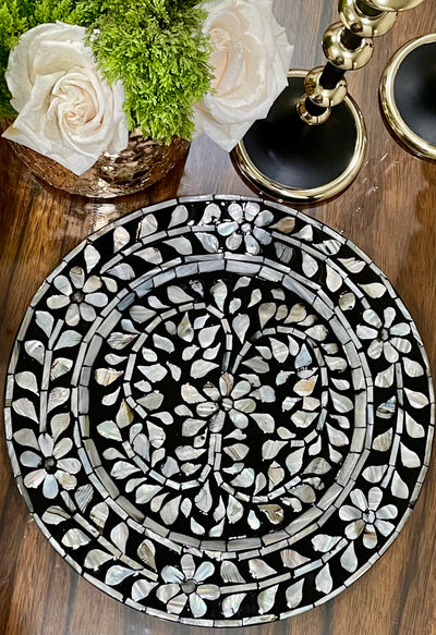Mother Of Pearl Inlay Charger Plates - Set of 2