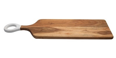 Acacia Wood Rectangular Charcuterie Board with White Handle