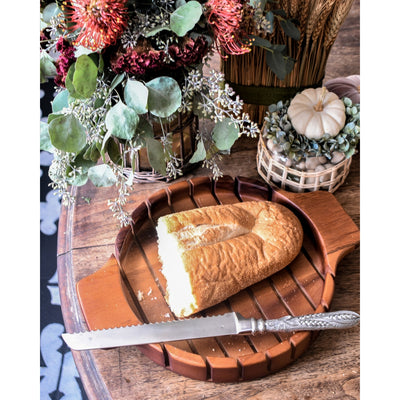Round Bread Board with Pewter Wheat Knife