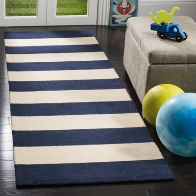 Navy Striped Kid's Rug