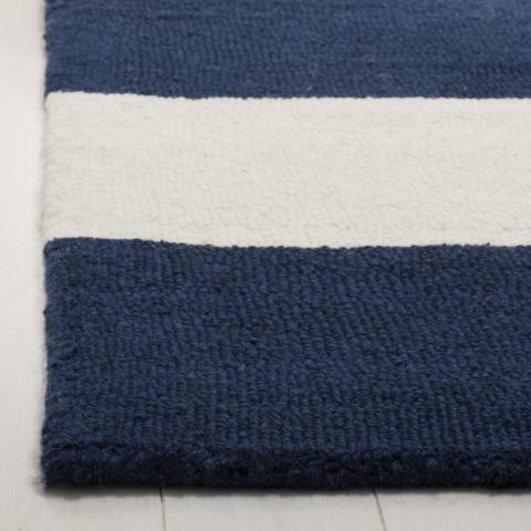 Navy Striped Kid's Rug