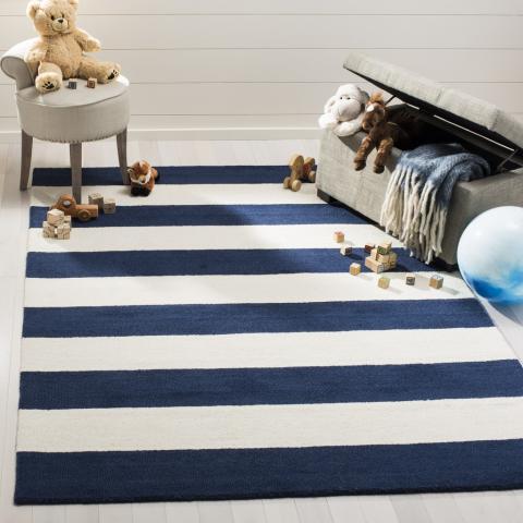 Navy Striped Kid's Rug