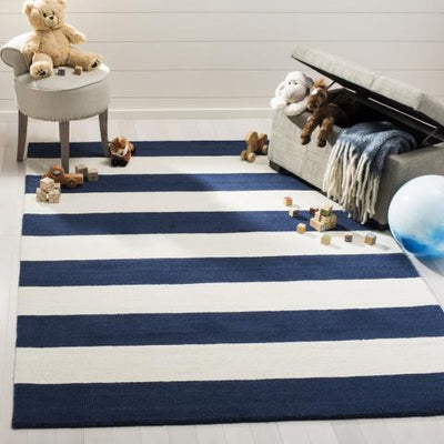 Navy Striped Kid's Rug