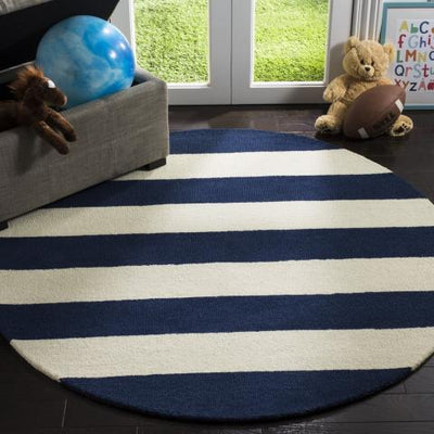 Navy Striped Kid's Rug