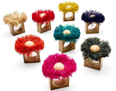Raffia Flower Napkin Ring - Set of 4