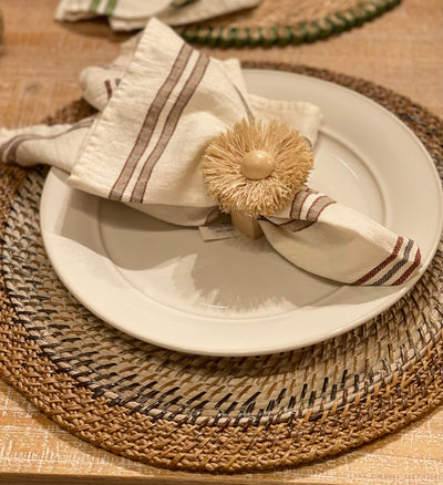 Raffia Flower Napkin Ring - Set of 4