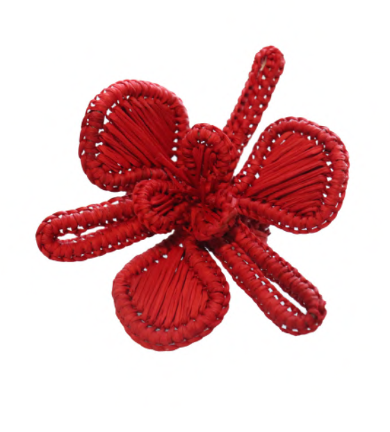 Ruby Red Orchid Woven Straw Napkin Ring - Set of 6