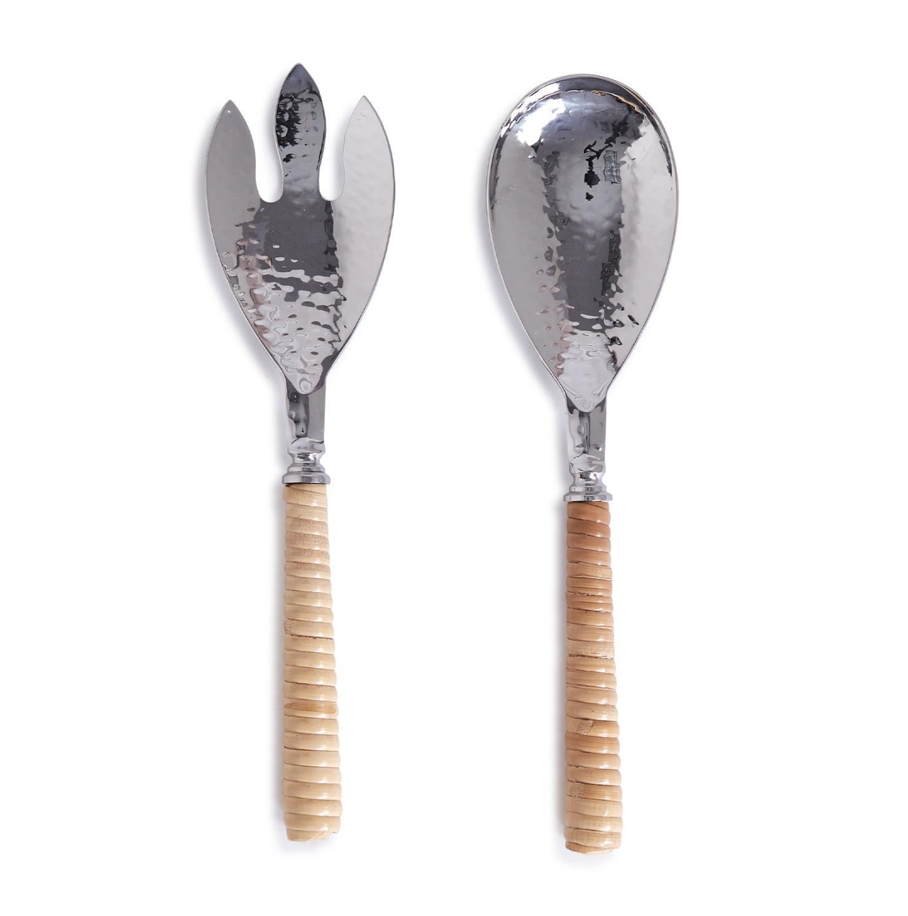 Hammered Servers with Rattan Wrapped Handles in Gift Box