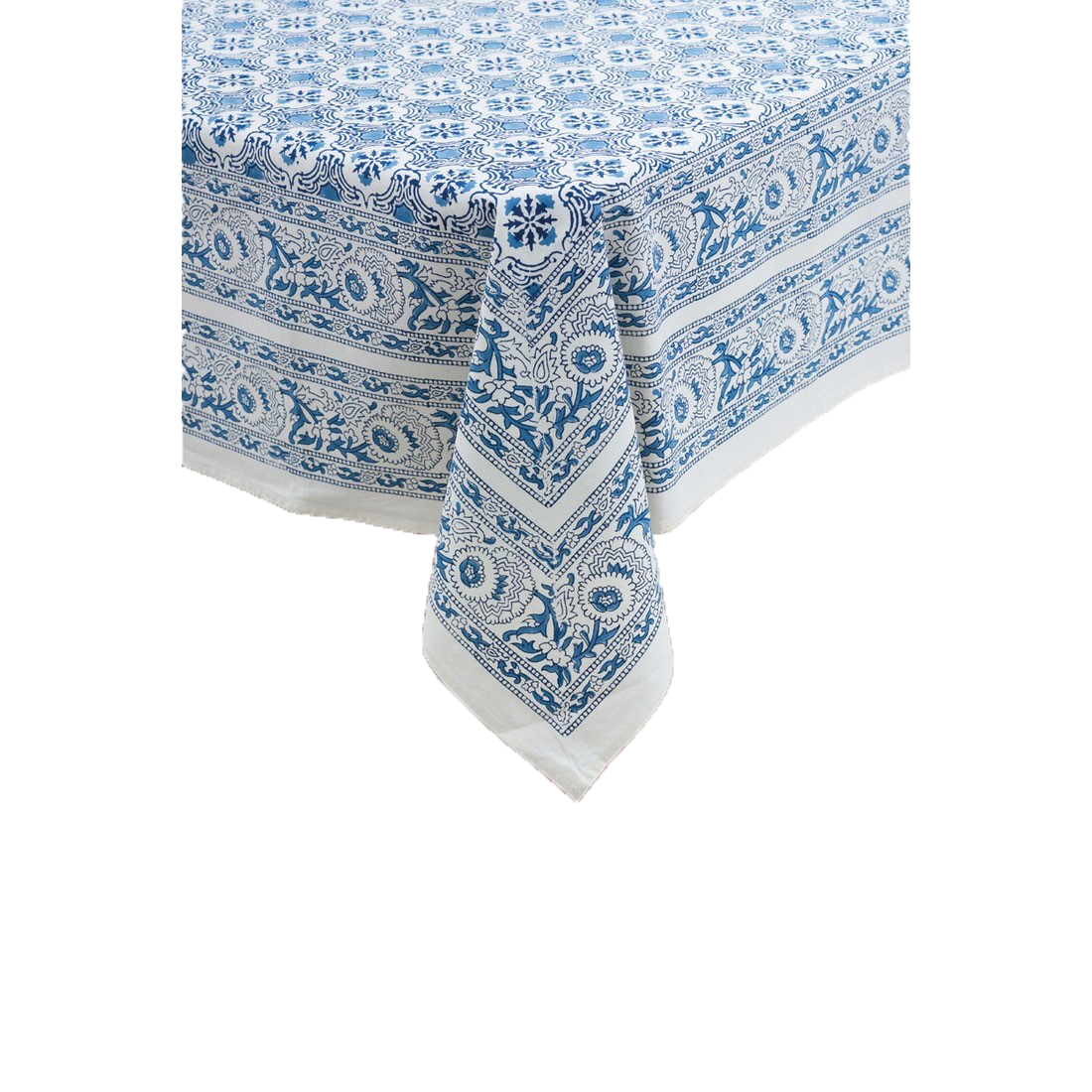 Block Printed Blue Floral Tablecloth